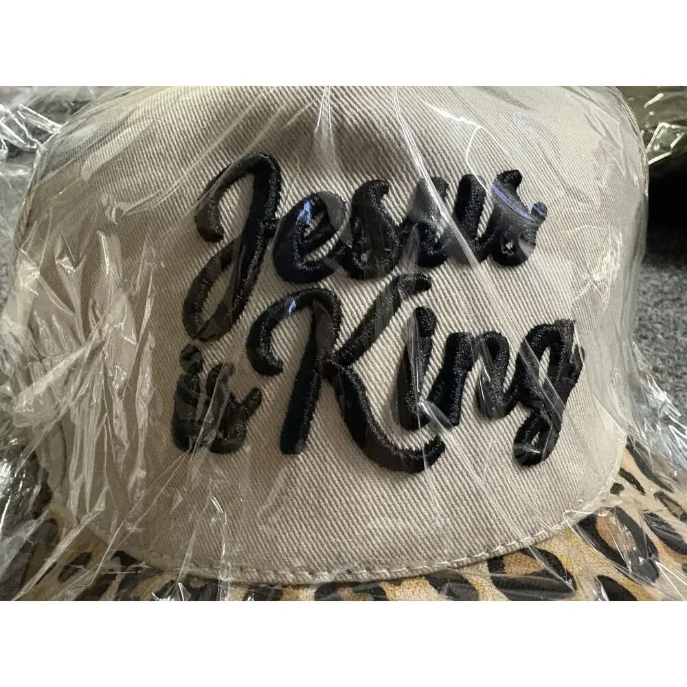 Leopard Print Adjustable Baseball Cap Jesus is King Religious Theme